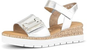 Gabor Damen Keilsandalen, Frauen Sandalen,Moderate Mehrweite (G),Keilabsatz,Wedge-Heel,bequem,flach,Silber (Uni+Gold),42 EU / 8 UK