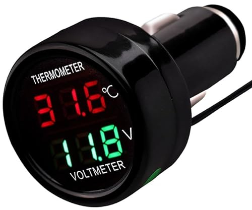 Auto Digitales Voltmeter Thermometer DC 12V 24V 36V, 2 IN 1 LED Spannungsüberwachung Temperaturmessgerät Meter Monitor Tester Gauge Anzeige Für Auto-Auto LKW Bus
