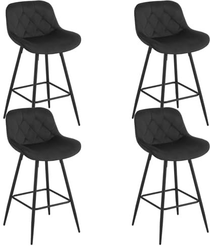 EUGAD Tabouret de Bar Lot de 4, Chaise de Bar avec Dossier, Tabouret Ergonomique avec Pieds et Repose-Pieds Métalliques, Tabouret Velours Rembourré, pour Bar, îlot de Cuisine, Noir, 1068BY-4