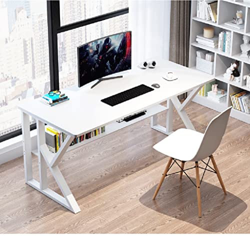 Gaming Desk,Ergonomic PC Computer Desk,K-Shaped Carbon Fiber Surface Gamer Desk,Home Computer Carbon Fiber Surface Gaming Desk PC Table,White-L 120CM (White L 100CM)