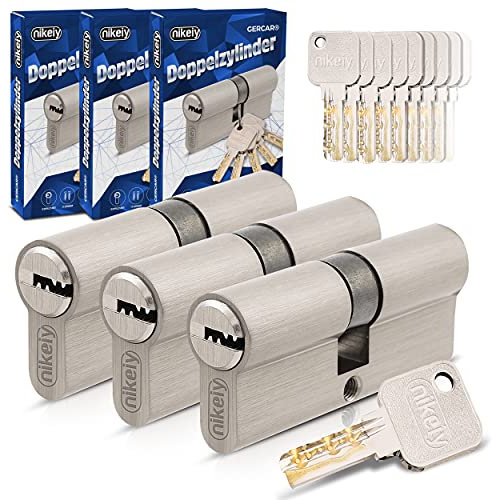GERCAR Pro Gleichschließend 3x Schließzylinder 30/40 Set 3 Profilzylinder inkl. 15 Schlüssel - 70 mm Türschloss Zylinderschloss 3er Zylinder - Länge: 70mm, A:30 B:40 - Schließsystem