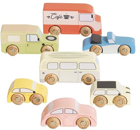 Le Toy Van - Wooden Vintage Toy Cars | 7 Piece Childs Car Play set - Suitable for Ages 3+ years