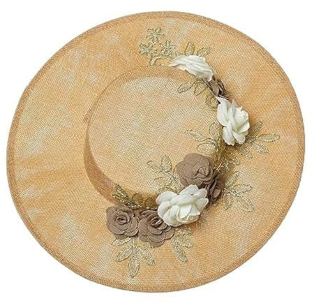 COSDREAMER Viktorianischer Hut für Damen, Teeparty Hüte, Vintage Blumen, Flacher Hut (Beige A)