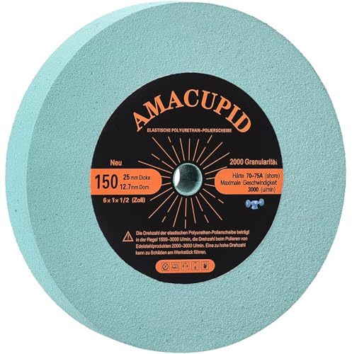 AmaCupid Elastische PU-Polierscheiben, 6 Zoll, Körnung 2000, für hochglanzpolierten Edelstahl, Kupfer usw. Siliziumkarbid-Schleifmittel. für Schleifmaschinen. 1/2 Zoll Dorn