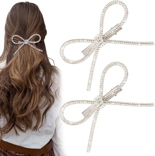 Strass Schleife Haar,Glitzer Haarspange Strass,Kristall Bow Hair Clip,Haarschleife Silber,Haarspange Hochzeit,Haarschmuck Braut,Strass Haarspangen Schleifen,Kristall Schleife Haarspange
