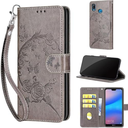 TOMYOU für Huawei P20 Lite/Nova 3e Hülle, mit [Kartenfach] [Standfunktion] Premium Kunstleder Flip Wallet Case Handyhülle kompatibel Huawei P20 Lite/Nova 3e Grau