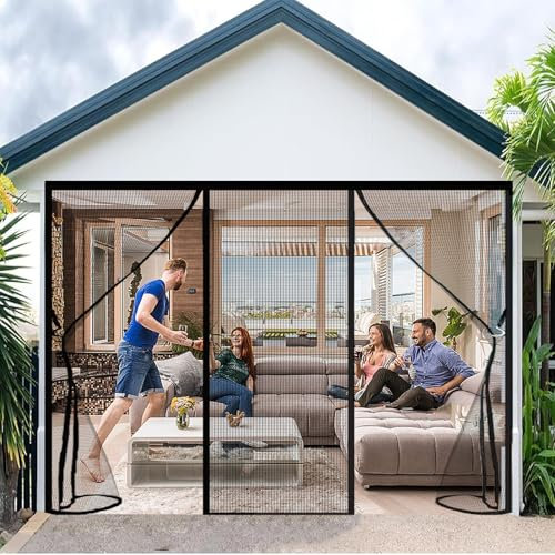 ZHZFSH Zanzariera Porta Finestra, Porta Zanzariera Magnetica, Tenda Magnetica, Doppia Apertura Laterale Tenda Zanzariere Magnetiche per Porte Finestre Scorrevole Balcone, Nero-B,220x220cm