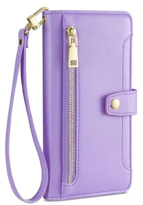 YOGISU Damen-Kartenfächer, Geldbörse, Umhängetasche, Handyhülle für iPhone 15 14 13 12 11 Pro Max XS XR 7, Flip-Cover mit Riemen, Lila, Für iPhone 14 Plus