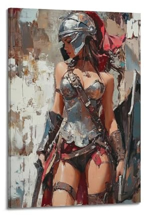 GTTHOK Ölgemälde-Stil, weiblicher Gladiatoren-Poster, dekoratives Gemälde, Leinwand, Kunstbild, 60 x 90 cm