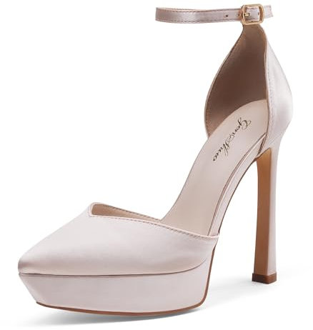 GENSHUO Zapatos de tacón alto para mujer, con plataforma de 13 cm, tacón de aguja de 13 cm, tacón de aguja cerrado, para fiesta de graduación, satén nuderosa, 39 EU
