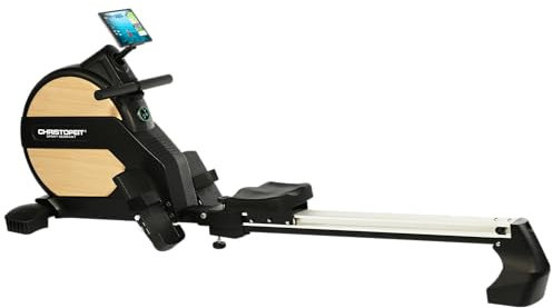 Christopeit Sport Ruderzugmaschine Vico - 32-stufiger Widerstand, 16 Trainingsprogramme, LED, klappbar - Holzdetails
