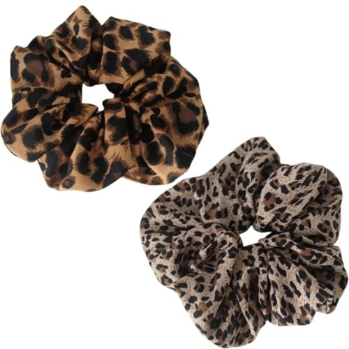 4 stück Scrunchies mit Leopardenmuster, Haargummi Scrunchie in Leopard, Scrunchies Polyester, Elastische Haargummis, Haargummis starker Halt für Mädchen Damen