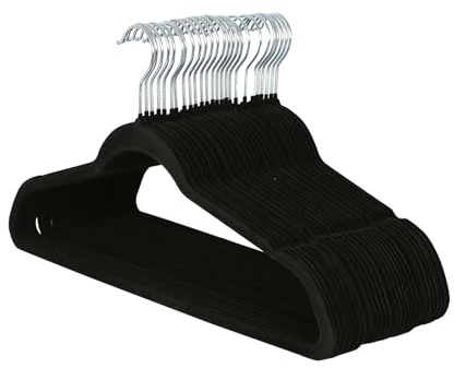 Harbour Housewares Velvet Hangers - 45cm - 25x - Black Non-Slip Coat Hangers with Trouser Bar Clothes Bar 360 Degree Swivel Hook Wardrobe Organiser for Suit & Shirt, Trouser