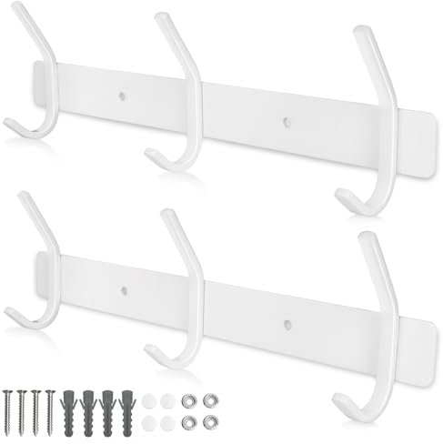 Qiannhee 2x Hakenleiste Kleiderhaken Weiß Garderobenleiste Rostfrei 30CM bis 30KG Schwerlast Kleiderhaken Edelstahl Garderobenhaken Kinder Wandmontage für Badezimmer Küche Tür Wohnzimmer Flur Jacken