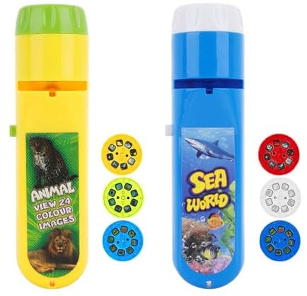 IGEAIIE 2-Pack Wild Animal & SeaWorld Torch Projector for Kids, Kids Torch with 6 Discs and 48 Images, Animal Toys for Kids, Educational Dinosaur Projector, Fun Flashlight for Kids, Ages 3-7