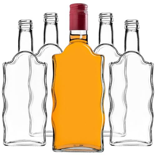 KADAX Glasflaschen 500ml, 5 Stück, leere Flaschen mit Schraubverschluss, kleine Likörflaschen zum Befüllen, Weinflaschen aus Glas, Dekoflaschen (Rot, Lang)