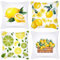 Minimalistische Frucht Zitrone Kissenbezug 55x55cm 4er Set Sofakissen Dekokissen Leinen Kissenhülle Outdoor Kissen Quadratisch Moderne Kissenbezüge für Sofa Wohnzimmer Zierkissen