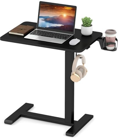 CASART Mobile Laptop Table, Height Adjustable Standing Desk on Wheels, Portable Overbed Table Rolling C-shaped Workstation for Living Room Office Bedroom (Black)