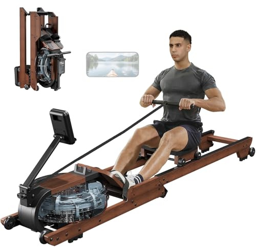 Dripex 14L Water Rowing Machine 12-Blade 150kg Wooden Bluetooth Foldable | 14L Water Tank, 12-Blade Impeller, 150kg Capacity, Wooden Frame, Bluetooth Tracker, Phone/iPad Holder, Foldable Design