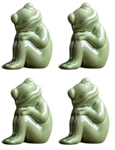 Rersduyt Frog Ornaments, Ceramic Small Frog Decorative Tea Table Desktop Tea Player Decorations Furnishings,4Pcs B