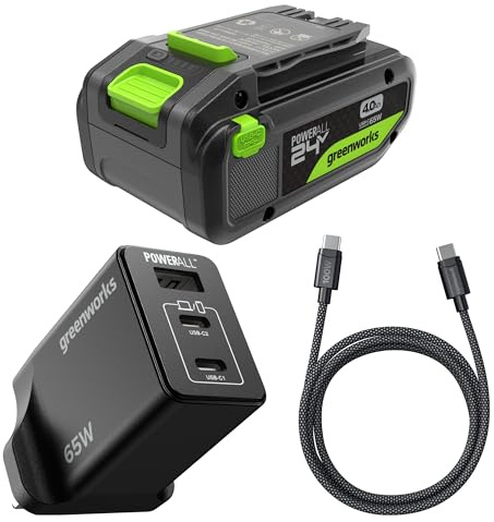 Greenworks 24V 4Ah High Power USB-C Battery & 65W USB-C Charger & 100W cable, Li-Ion Battery Suitable for all 200+ Greenworks 24V devices, 2-year warranty - K2S4BEA