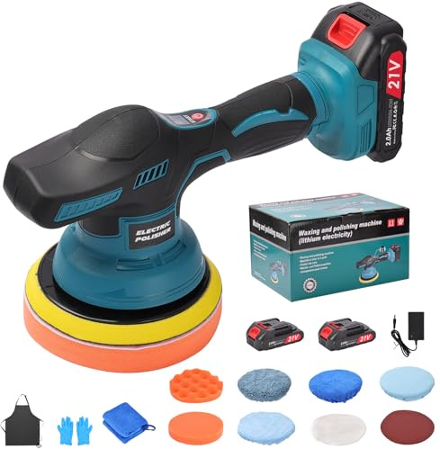 Nexalite Polisseuse Voiture Sans Fil: Lustreuse Polisseuse Orbitale 2 Batteries 2000mAh, 6 Vitesses Réglables 2800-5500 RPM, pour Polissage Voiture, Lustrage et Rénovation Carrosserie