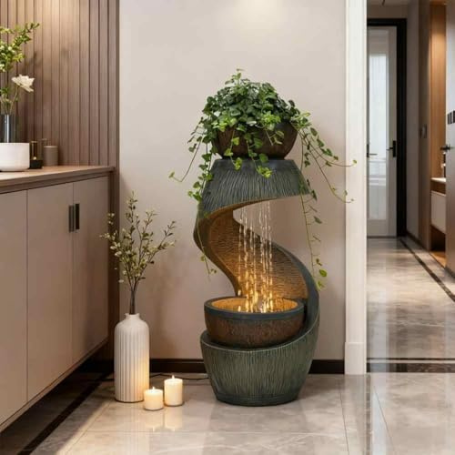 Fontana da esterno con luci LED, moderno tendaggio antipioggia da giardino, cascata a forma di S per patio, cortile, terrazza