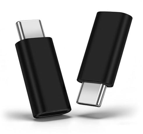 HAUXGOGO USB-C to Lightning Adapter (2-pack), supports data transfer and 27W charging, [Audio not supported] Metal housing for excellent heat dissipation - Black | 480 Mbps data transfer, 27W fast charging, [no audio support] metal housing - black