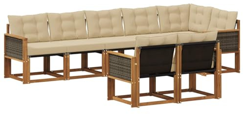 vidaXL Outdoor-Sofagarnitur mit Kissen 8 pcs Natur und Beige, Garten Loungemöbel, modernes Ecksofa, robust Sitzgruppe, Terrassenmöbel für Komfort