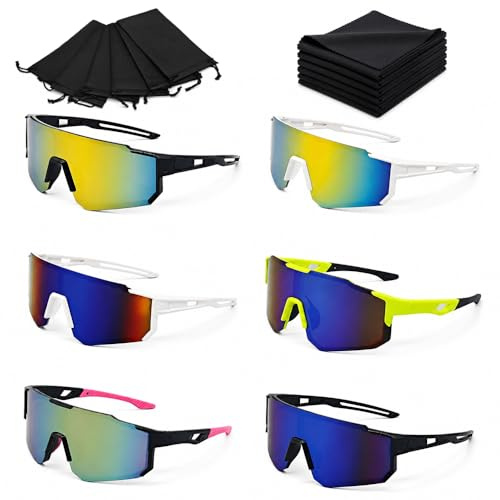 HuaMuDM 6 Piezas Gafas Deportivas para Actividades,Gafas de Ciclismo | Protección UV400 Ultraligero,Adecuado para Deportes al Aire Libre,Correr,Protección Contra el Viento,Polvo,Correr,Softbol