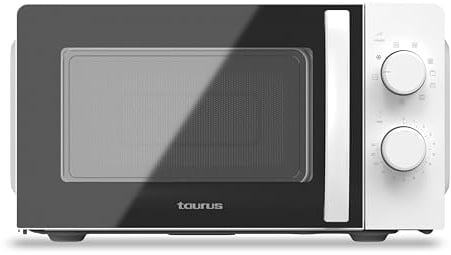Taurus Instant Grill Microondas con Grill 700W + 900W 20L, Función Descongelar, 6 Potencias, 3 Modos Combinados y Puerta Full Glass