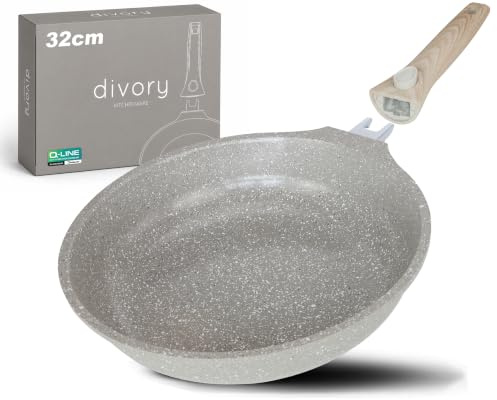 DIVORY Keramikpfanne 32cm – Pfanne mit abnehmbarem Griff und Keramikbeschichtung, Induktion, PFAS & PTFE frei, große Bratpfanne Keramik beschichtet - frying ceramic pan (Natura, 32 cm)