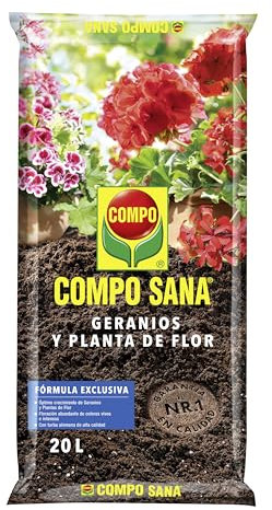 COMPO SANA Geranios y Planta de Flor, con guano natural y perlita, 20 L