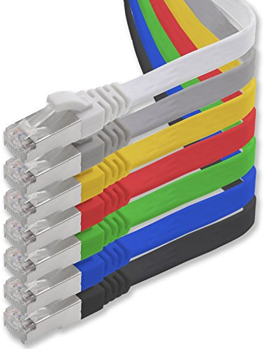 Cavo di rete piatto Cat.7 Gigabit Ethernet Lan (RJ45), 10Gbit/s, compatibile con Cat.5 –Cat.5e – Cat.6 7-Farben - 7 Stück 1 m