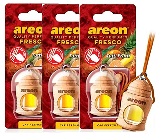 AREON Fresco Auto Tutti Frutti Glas Duftflakon Orange Flakon Holz Hängend Anhänger Spiegel 4ml (Pack x 3)