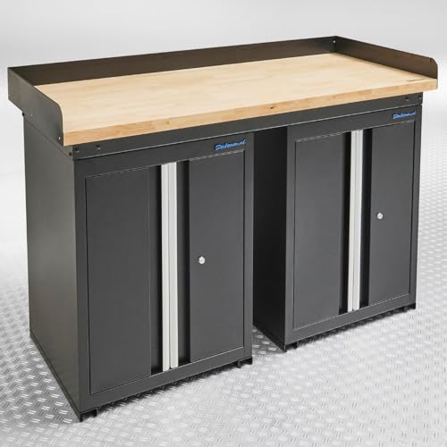 Werkbank PRO, Schwarz mit Bambus Arbeitsplatte - 150 cm