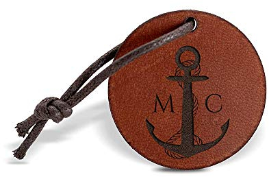 CHRISCK design Schlüsselanhänger aus echtem Leder mit Initialen Gravur Anker schönes Valentinstaggeschenk für Paare, Freunde beste Freundinnen Geschenkidee