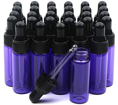 Pxyelec 30pcs 5ml (1/6oz) Glass Dropper Bottles Purple Refillable Essential Oil Bottle with Droppers for Fragrance Lotion Sample