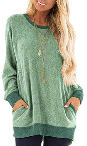 iChunhua Ladies Tops Long Sleeve O Neck T-Shirt Home Clothes Longline Sweatshirt Green XL