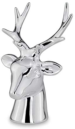 H.Bauer jun. Kleine Porzellan Hirschkopf Geweih Deko für die Wand - Silberne Skulptur Jagd zum Aufhängen - 8 Ender - 14 cm hoch