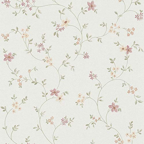 Papier peint intissé fleuri Tapisserie fleu florale bureau 937701 93770-1 A.S. Création Best of Vlies | Multicolore/Vert/Blanc | Rouleau (10,05 x 0,53 m) = 5,33 m²