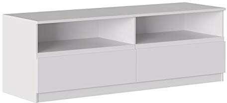 Iconico Home MIK Modern, Mobile TV con 2 cassetti e vani a giorno, Soggiorno, Salotto, Camera da letto, 160x44,5xh53,5 cm, Bianco