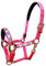 Reinecke Equestrian Premium Leuchthalfter Reflexhalfter Sicherheitshalfter Stallhalfter Weidehalfter LED-Nylonhalfter Starlight (Cob, pink/Gold)
