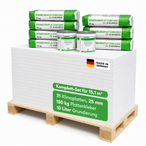 Klimaplatte 25mm Calciumsilikat Dämmplatte für innen | Kalziumsilikatplatten gegen Schimmel & Feuchtigkeit | nachhaltige Dämmung & Isolierung für Keller, Feuchtraum, Altbau, Wohnraum | Set für 15,1 m²