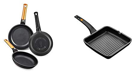 BRA Efficient Orange Set de 3 sartenes, Aluminio Fundido + Efficient - Grill Asador con Rayas, Aluminio Fundido con Antiadherente Platinum Plus