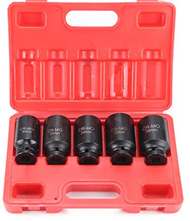 Youyijia 5PCS 12 Point Impact Socket 1/2 Axle Hub Nut Socket Set 30-36mm Metric Garage Tool Set Drive Impact Socket Tool Kit