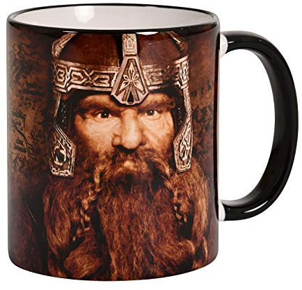 Elbenwald Herr der Ringe Tasse 20 Jahre Jubiläums Kollektion mit Gimli Rundumdruck und Filmlogo 320 ml Keramik