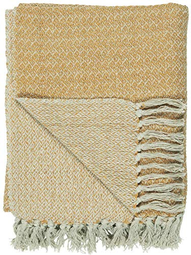 IB Laursen Plaid warmes Gelb/Creme 130 x 160 cm Baumwolle Decke Quilt mit Fransen