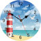 TAHEAT Leuchtturm Möwe Ozean Wanduhr, Hölzern Batteriebetrieben Uhren, Leise Nicht tickend Leicht zu lesen Wanduhr für Küche/Schlafzimmer/Wohnzimmer, 34 cm