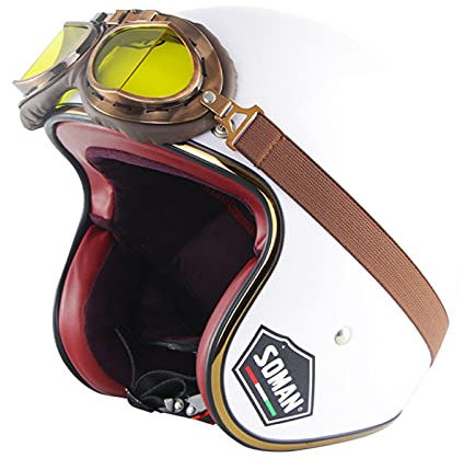 ZLYJ Caschi Jet Moto Vintage Open Face (Route 66) Retro 3/4 Moto Chopper Cruiser Biker Pilot Casco Crash Caschi Certificati ECE con Occhiali C,M(57-58cm)